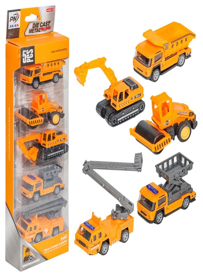 PN AVAN Die Cast Metal Pull Back Toy Vehicles Set, 1:64 Scale, 5 Pieces, Engineering Construction Vehicles Collection (Engineering Transport Vehicle) - Image 1